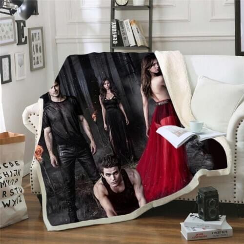 Fashion 3d Printed Fleece Blanket The Vampire Diaries Movie for Beds Thick Quilt Bedspread Sherpa Throw Blanket For Adults Kids