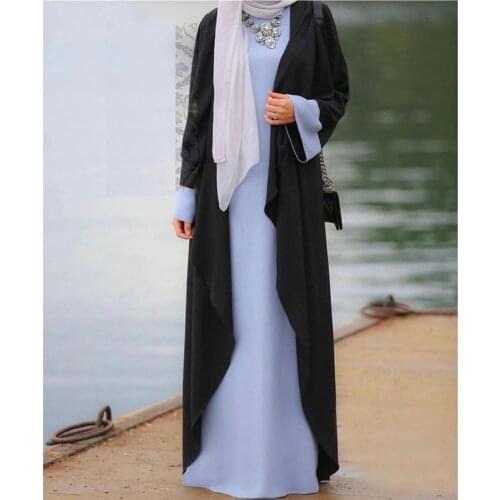 Muslim Arab Abaya Ramadan Islamic Eid Kaftan Middle East Patchwork Long Dress Dubai Turkish Fake Two Pieces Women Casual Loose