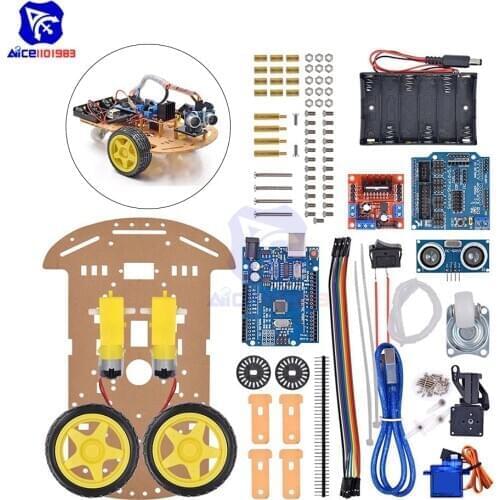 Diymore DIY Kit UNO R3 Board L298N Motor SR04 Ultrasonic Sensor Module Servo Smart Tracking Moteur 2WD Robot Car for Arduino