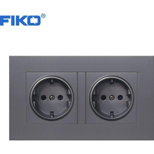 FIKO 2 Gang Russia Spain EU Standard Wall Socket With 2 USB Charge Port Hidden Soft LED Indicator PC Panel Black White Grey