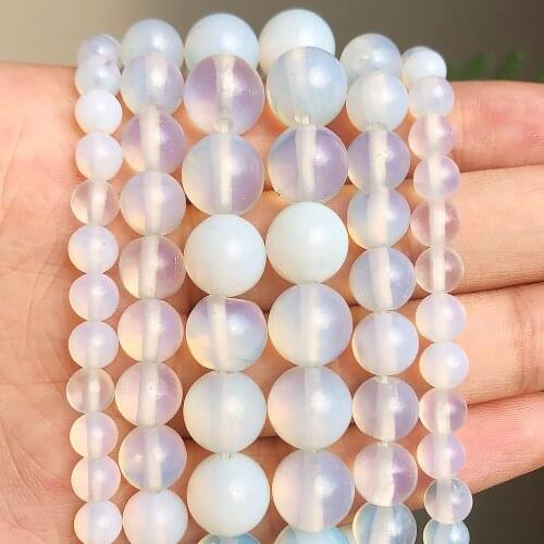 Natural Stone White Opal Beads Opalite Beads 4/6/8/10/12MM Fit Diy Make Up Charms Beading Beads For Jewelry Making Accessories