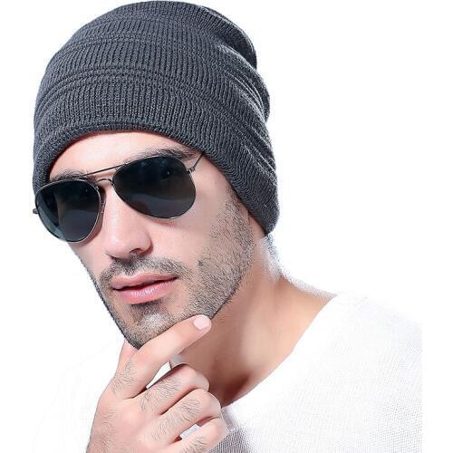 New fold hats winter wool cap men 2017 plus cashmere warm knitted wholesale Skullies & Beanies