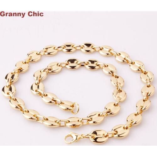 Granny Chic 7"-40" Mens Hot Selling Jewelry Gold Color Stainless Steel Oval Link Handmade Necklace or Bracelet 11mm