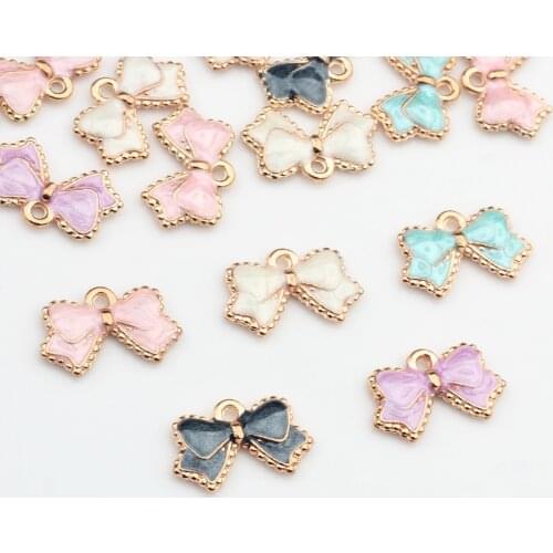20pcs/lot Zinc Alloy Charms Enamel Charms Bow Tie Metal Frame Pendant Gold Charms Pendant For DIY Jewelry Making Accessories