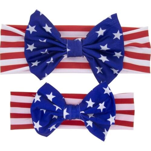 Mommy and baby Girls Headbands US National Day Cross Knot Bow Hair Accessories Children Bunny Hairbands Headwear KHA136