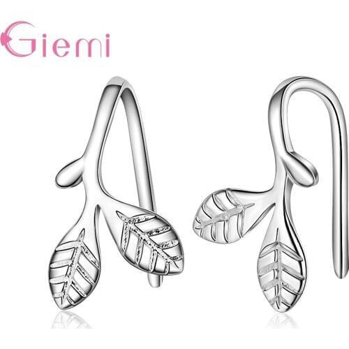 Korean New Temperament Leaf Design 925 Sterling Silver Clip Earrings For Women Simple Fake Piercing Ear Cuff Jewelry