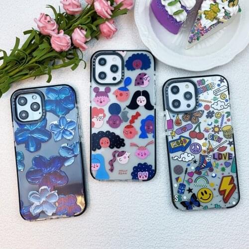 INS Painting Cartoon Pattern Flower Label Silicone Soft Case For iphone 11 12 Pro Max SE 2020 7 8 Plus XS Max X XR Cover Fundas