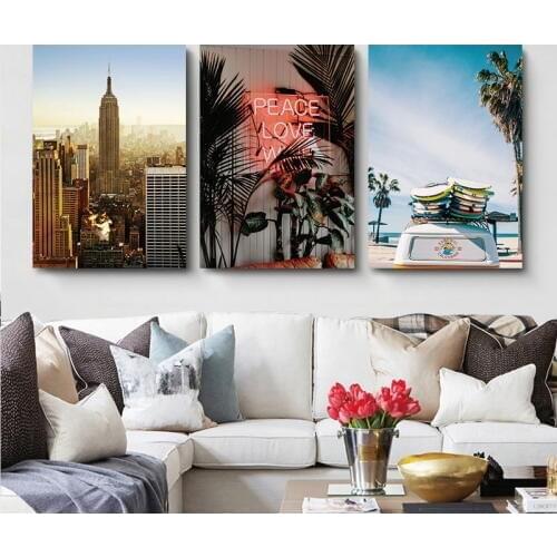 Nordic Landscape Canvas Painting Green Leaf Beach Peace Love Wish Illustration Art Wall Picture Living Room Print Posters