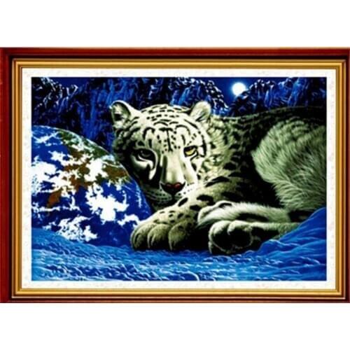 Snow Leopard Animal Forest Cross Stitch Kits Handmade DIY Cotton Thread Stitching Embroidery Needlework Wall Home Decoration