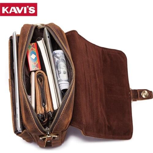 KAVIS 2021 Fashion Genuine Leather Shoulder Bag Small Messenger Bags Men Travel Crossbody Bag Handbags Men Coffee New Quality