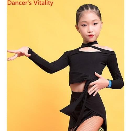 Girls Latin Dance New Profession Training Top Autumn And Winter Childrens Competition Practice Clothing Shirt