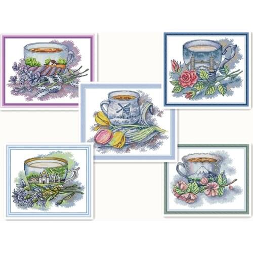 Everlasting Love Teacup Chinese Cross Stitch Kits Ecological Cotton Clear Stamped Printed 14 11CT DIY Gift Christmas Decoration