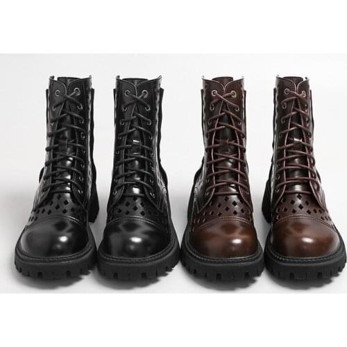 2021 Autumn Winter Boots Genuine Leather Lace Up Thick Heels Shoes Ankle Boots Women Brand Fashion Round Toe Shoes Large Size