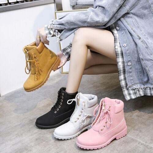 Women Short Boots High Heel Shoes Rivet Boot Winter Leather Lace-Up Solid Color Round Toe Shoes Female Winter Boots Women Shoe