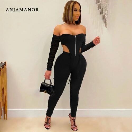 ANJAMANOR Black Two Piece Set 2021 Fall Clothes for Women Pants Sets Sexy Bodycon Outfits for Woman Clubwear D36-DE34