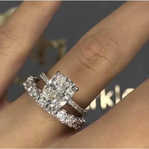 Luxury 925 Sterling Silver 4ct Simulated Diamond Wedding Engagement Cocktail Women white topaz Band Rings set Fine Jewelry