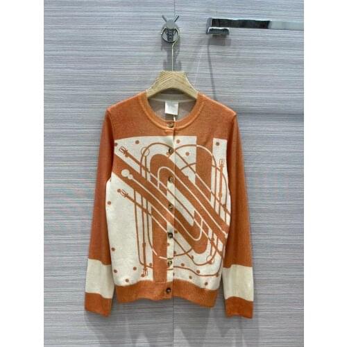 2021 Autumn Winter Runway Vintage Cardigan Womens Sweater O-neck Single Breasted Long Sleeve Print Knitted Jumper