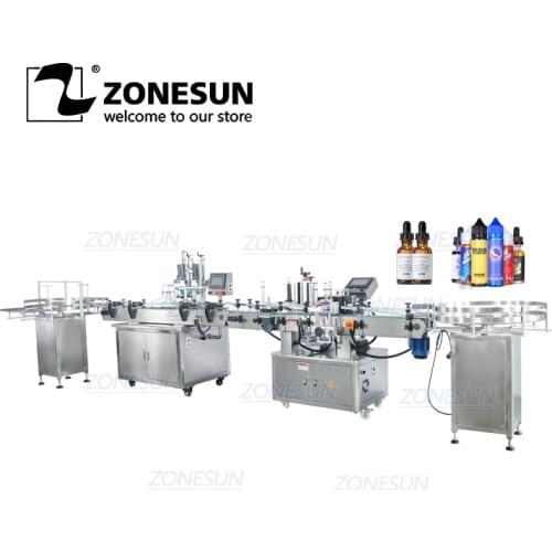 ZONESUN ZS-FAL180A8 Full Automatic Liquid Juice Water e-liquid Essential oil Bottle Filling Capping and Labeling Machine Line