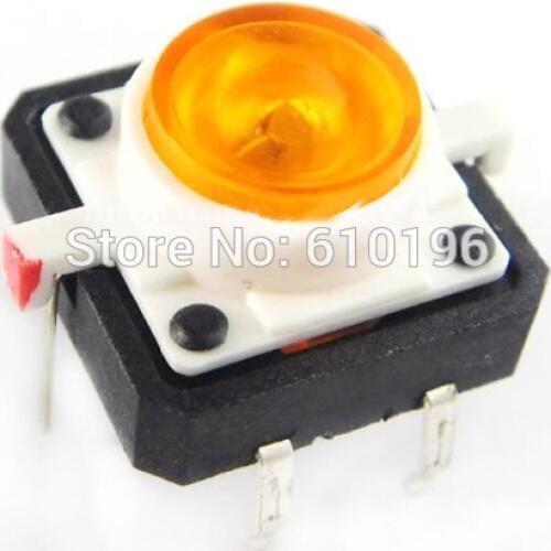 20PCS/LOT Vertical Yellow Color LED Reset Tactile Button Normally Open Touch Switch 12*12 4 Pin