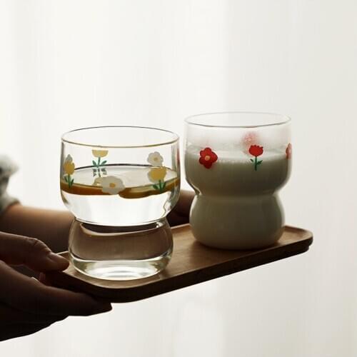 260ml Modern Minimalist Flower Milk Breakfast Mugs Borosilicate Heat-resistant Glass Lady Cartoon Flower Cup Juice Mug