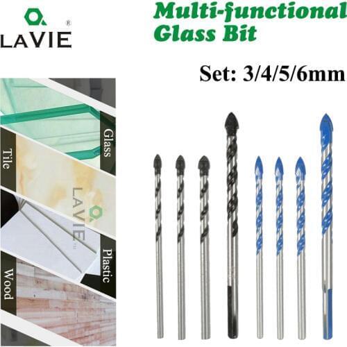 LAVIE 4pcs 3mm 4mm 5mm 6mm Multi-functional Glass Drill Bit Triangle Drill Bits For Ceramic Tile Concrete Glass Marble DB02059