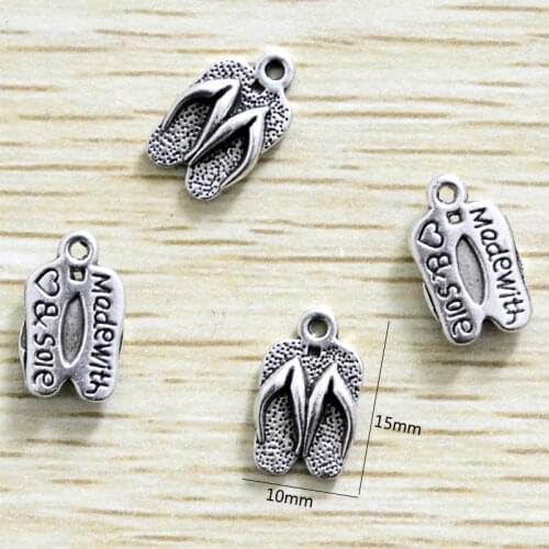 20pcs Made With Heart Flip Flops Charms For Earring Bracelet Necklace Making Jewelry DIY Handmade Accessory,With Free O-ring