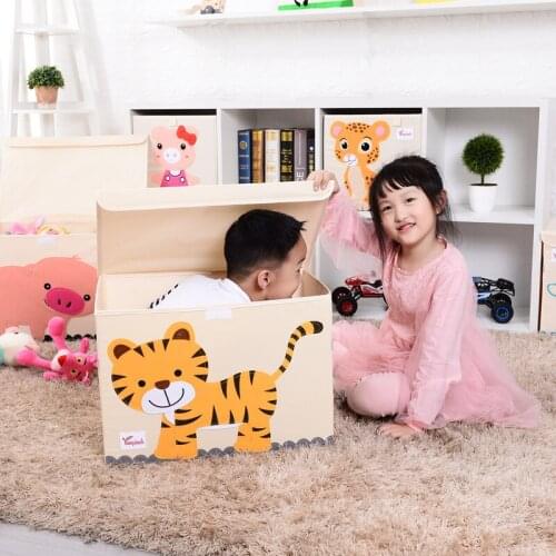 Large Cube folding storage box Toy organizer Cartoon animal Canvas clothes Storage Bin with Lid for Books Stuffed
