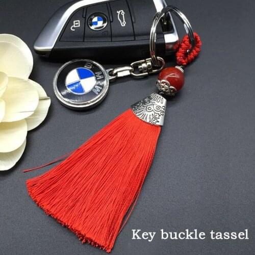 Wholesale 14cm Colorful Tassel Charms Ice Silk Key Ring With Beads Charm Pendant Key buckle Satin Tassels Jewelry Making 10pcs