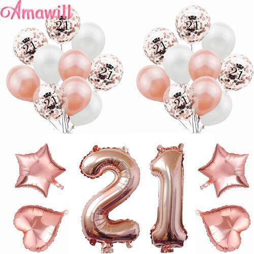 Amawill Rose Gold 21 Years Old Party Supplies 32inch Digital Foil Balloon Adult 21st For Birthday Party Decorations 8D
