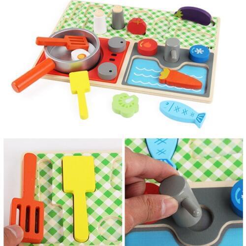 Children Play House Real Life Kids Wooden Kitchen Toys Set Pots and Pans Cooking Utensils Gas Stove Fruit Pretend Play Toys Gift