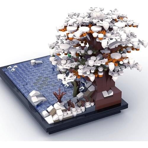 MOC Winter Tree on a Lake City Village Scenery Resort Creative House Building Block Model Kids Toy DIY Brick Childrens Gift