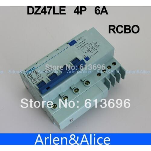 DZ47LE 4P 6A 400V~ 50HZ/60HZ Residual current Circuit breaker with over current and Leakage protection RCBO