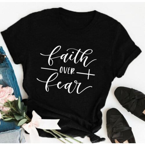 Faith Over Fear Christian T-Shirt Religion Clothing for Women Faith Shirt Graphic Fearless Slogan Vintage Tops Girl Tees