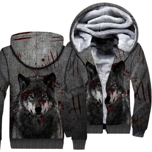 Wolf Animal 3D Printed Fleece Zipper Hoodies Men For Women Winter Warm Double Plus Velvet Jacket Cosplay Costumes 14
