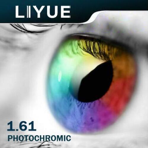 LIYUE INDEX 1.61HMC photochromic prescription lenses grey brown color optical resin lens transition glasses lens