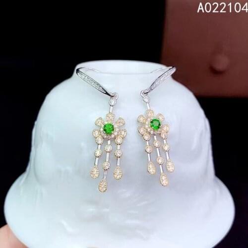 KJJEAXCMY fine jewelry 925 sterling silver inlaid natural diopside women trendy classic flower gem eardrop earrings support dete