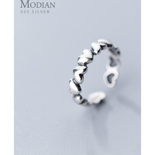 Modian Fashion Free Size Ring for Women Gift Genuien 925 Sterling Silver Romantic Stackable Hearts Ring Fine Jewelry Bijoux