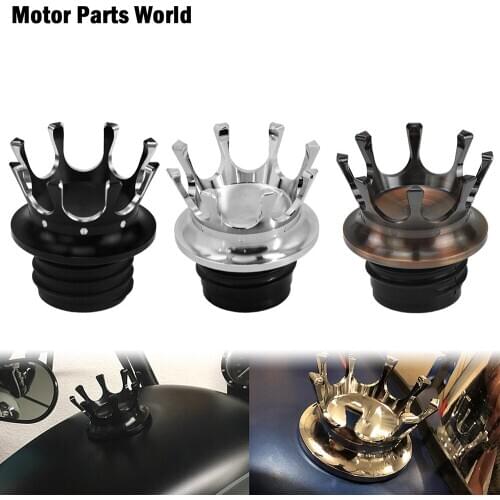 Motorcycle Gas Cap King Crown Style Flush Oil Fuel Tank Cap Right-hand Thread Vented For Harley Sportster Touring Dyna Softail
