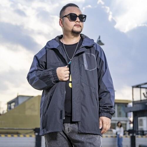 New Large Size Jacket Mens Loose Casual Jacket Hooded Thin Patchwork Top Contrast Color Clothing Wholesale