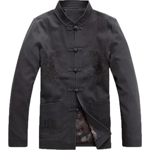 Tang suit jacket mens jacket spring and autumn long-sleeved shirt gift father loaded jacket Hanfu Tang suit large size