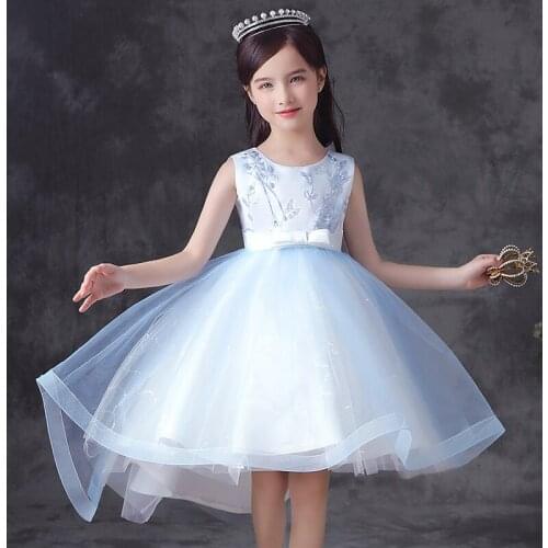 Summer Style Lace Embroidery Elegant Princess Dress Sleeveless Net Gauze Western Style Puffy Skirt for Kids Dresses for Girls