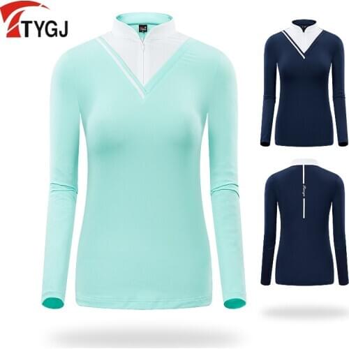Summer golf Sportswear womens quick-drying long-sleeved Sun protection clothes T-shirt high collar zipper stretch sports shirt