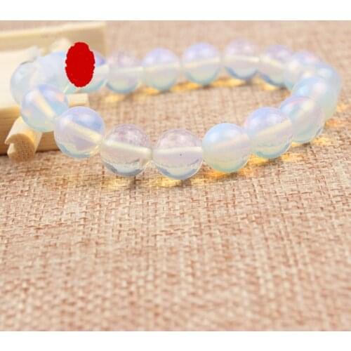Fashion Vintage Handmade White Opal Crystal Round Beads Bracelet Cuff Wristband Adjustable Bangle Charm Jewelry for Women Men