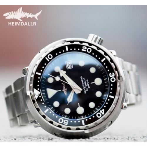 2021 HEIMDALLR Tuna Mechanical Watch Men 200m Diver Watch Mens NH35 Automatic Watch Men Steel Dive Watches 47mm 316L Steel Case