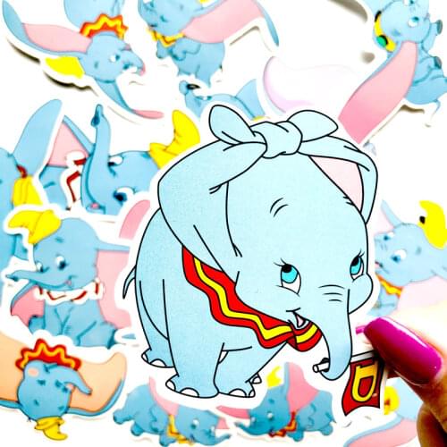 16pcs Dumbo Pasters Kawaii Cute Cartoon Blue Elephant Decals Suitcase Laptop Skateboard Computer Waterproof Decoration Stickers