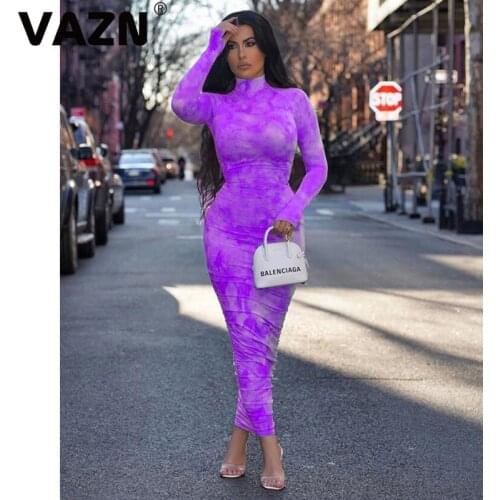 VAZN New Spring High Neck Rave Festival Clothing Sexy Club Birthday Ladies Maxi Vestido Young Fashion Mujer Dress