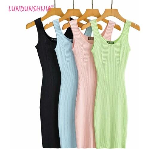 LUNDUNSHIJIA Solid Knitting Mini Dress Women 2021 New Spring Summer Ladies Sexy Slim Fit Sundress Dresses Vestidos