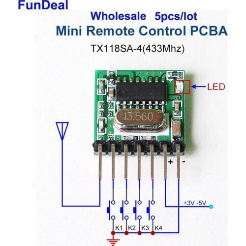 Wholesale 5pcs 433Mhz Mini Superheterodyne RF wireless transmitter module 1527 EV1527 Learning code For Gate garage door control