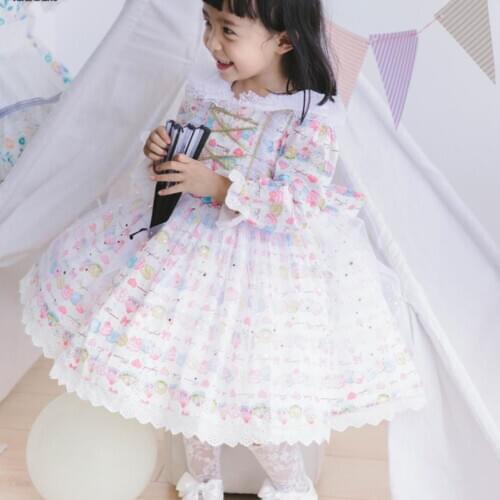 Baby Girl autumn Floral Vintage Spanish Lolita Princess Ball Gown Dress for Girls Birthday Easter Party Dress