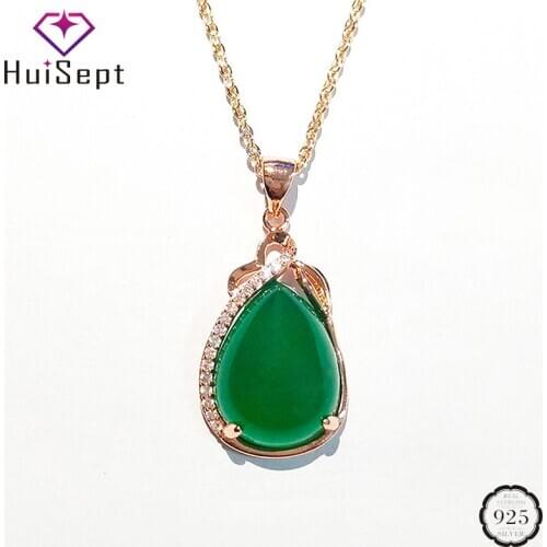 HuiSept Vintage 925 Silver Women Necklace with Water Drop Shape Emerald Zircon Gemstones Pendant Jewelry for Wedding Wholesale
